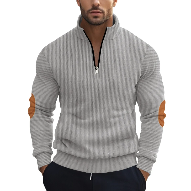 Amazon Fall/Winter New Cross-Border Solid Men's Half Zip Corduroy Casual Stand Neck Long Sleeve Sweater In Stock Men