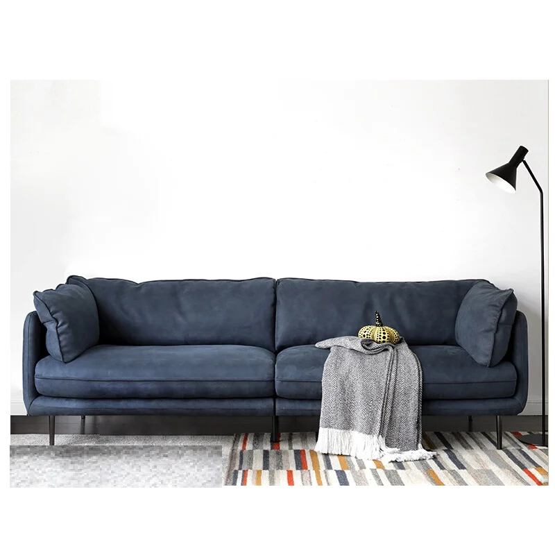 

Modern light luxury Italian simple technology cloth minimalist fabric sofa three-person blue