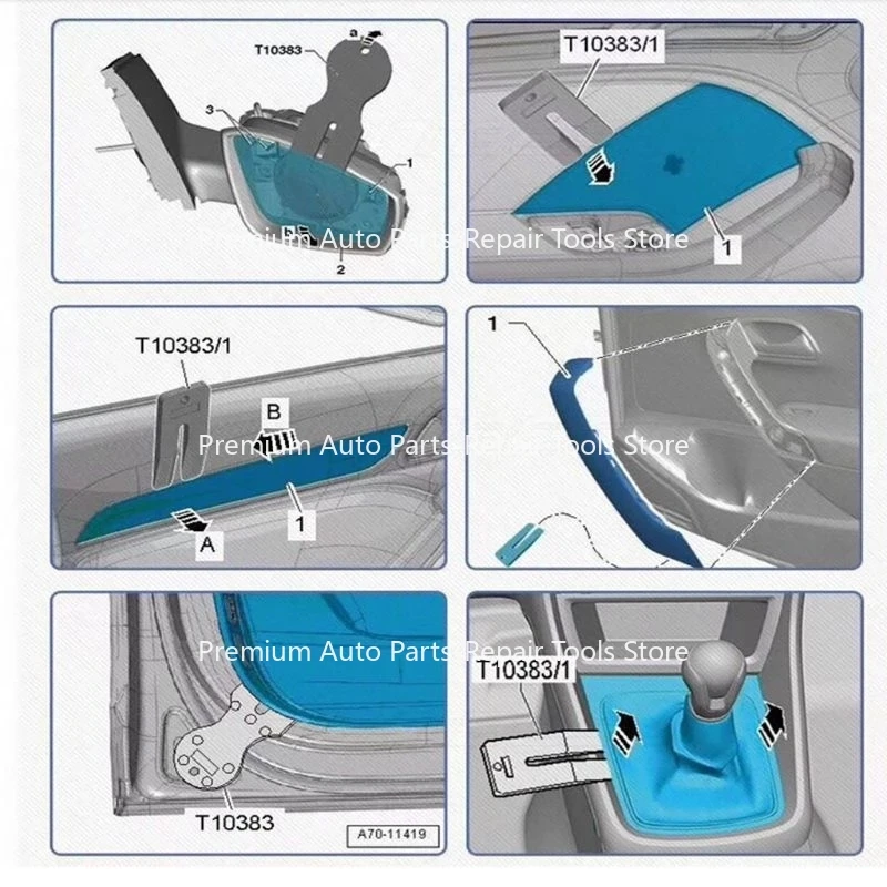 3 قطعة أدوات مشبك لوحة إسفين الباب لبورشه أودي VW لاند روفر Equiv T10383 T10383 / 1 T10383 / 2 أداة إزالة باب السيارة