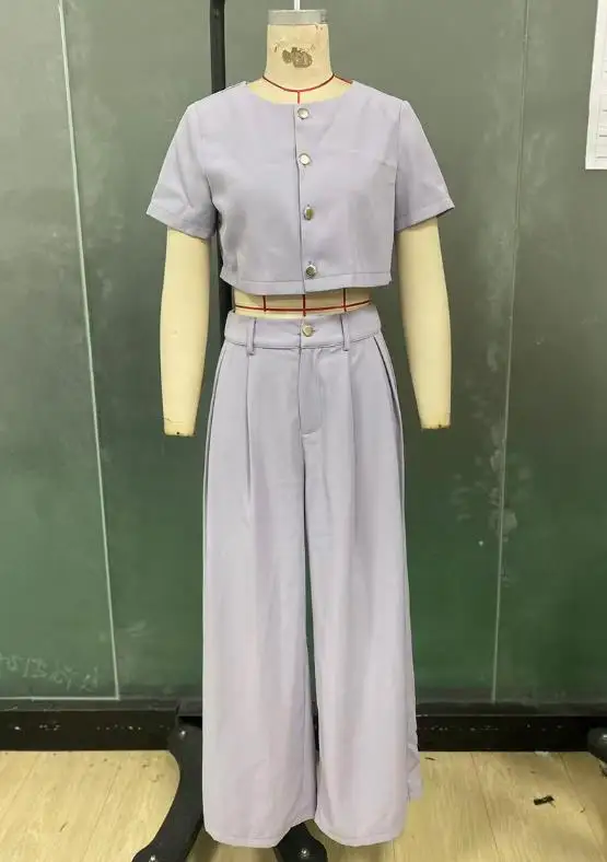 

Комплект из двух предметов, женский наряд, новинка лета 2025 года, темпераментная укороченная рубашка с отложным воротником и короткими рукавами и повседневные брюки с высокой талией