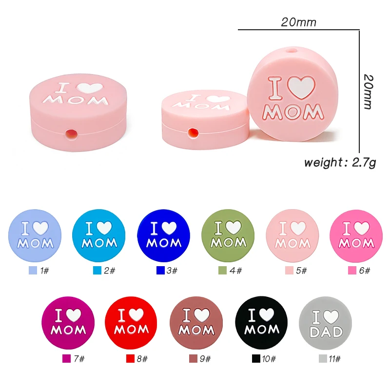 10pcs Love MOM Silicone Beads Kids Teething Toddler Toys Food Grade Silicone Teethers DIY Pacifier Toy Accessories