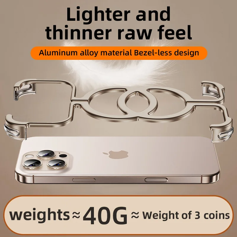 iPhone 16 Pro 15 14 Pro Max 무선 충전 알루미늄 합금 충격 방지 뒷면 커버 범퍼 용 금속 Magsafe 프레임 전화 케이스