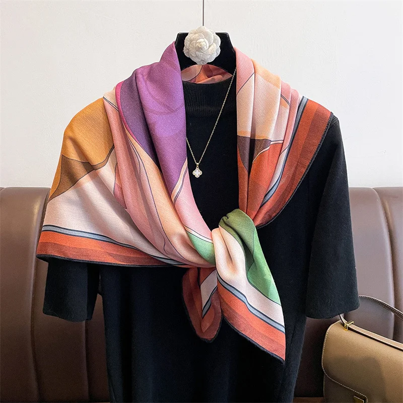 Double-Faced Square Women Scarf Floral Color Block Bandanas Luxury Scarves Shawl Headband Handkerchief Neckerchief Hairscarf