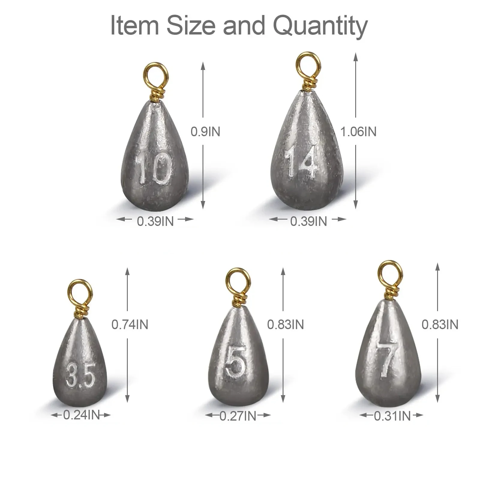 10 Stück Angelgewichtssinker 3,5 g-14 g wassertropfenförmige gedrehte Ringblei-Sinker für Bass Casting Carolina Rig Texas Rig Tackle – Detail 4