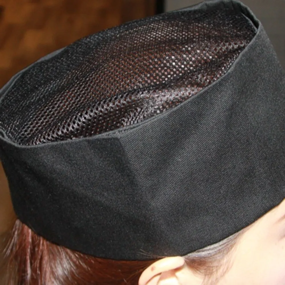 Working Caps Japanese-Style Breathable Sushi Cap Mesh Solid Color Chef Hat Black Wear Resistant Chef Flat Top Caps Coffee Shop
