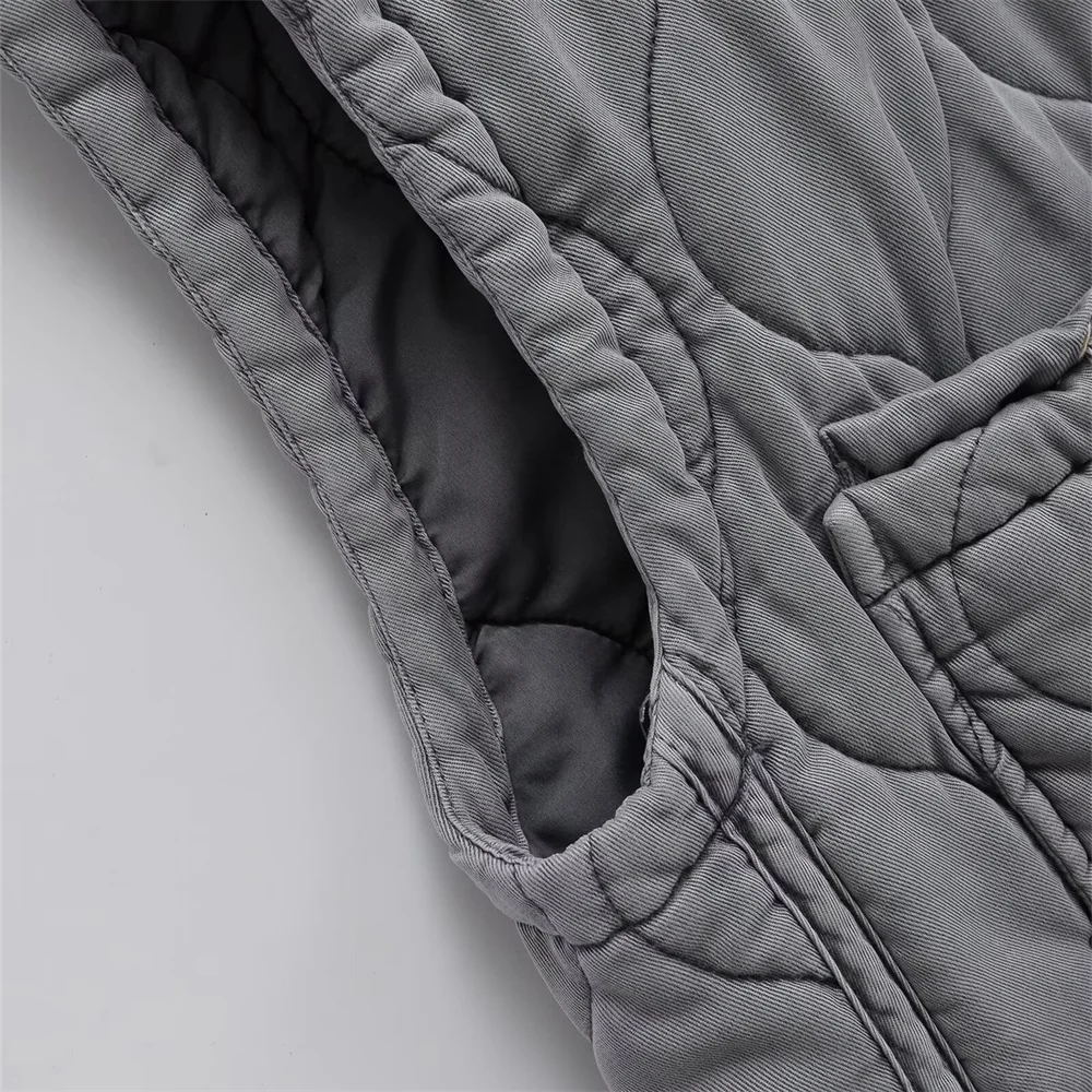 Nowa jesienno-zimowa odzież damska, casualowa moda, stójka, luźna, bezrękawnik, bawełniana kurtka, kamizelka.