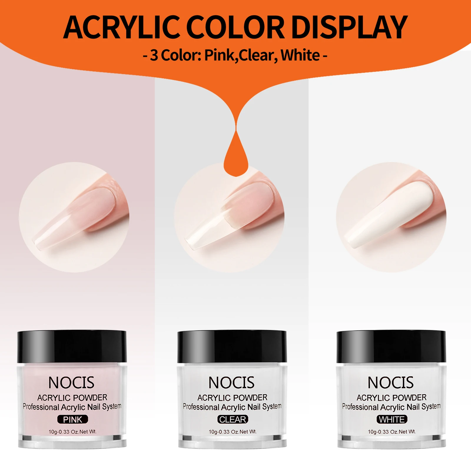 NOCIS Acryl-Nagelset, Acrylpulver, Acryl-Flüssigkeitsset, Nagelkunst, Kristallpulver, flüssiges Monomer mit Nagelstiften, Nagelformen