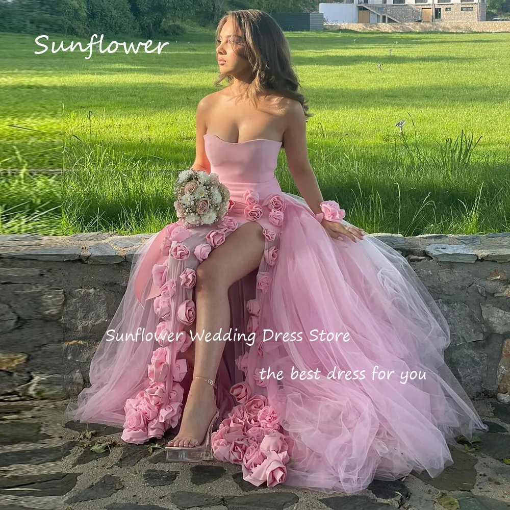 Sunflower Pink Sweetheart 3D Flowers Mermaid Prom dress 2024 Slim Sleeveless Side Split Floor-Length Formal Evening Dress