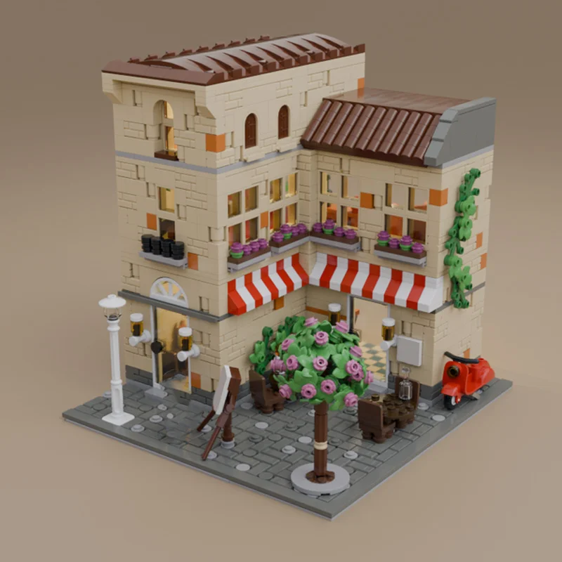 

1854PCS MOC Italian Restaurant Premium European Architecture DIY Model Building Blocks Birthday Toys Gift