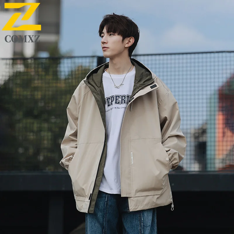 

Outdoor Camping Waterproof Jackets Men's Autumn New Casual Trendy Work Hooded Windbreaker Street Clothing Harajuku Loose Coats
