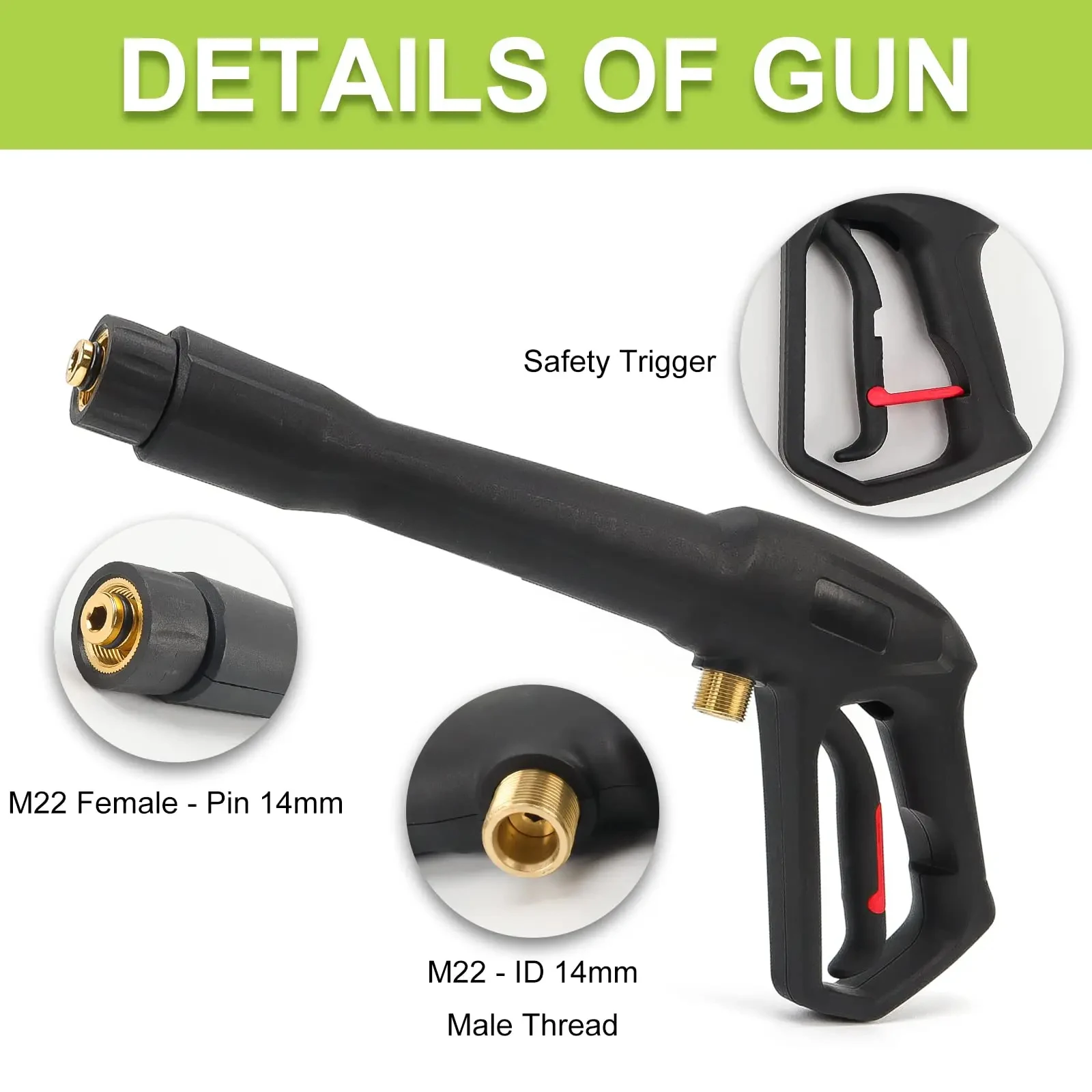 Pistolet de pulvérisation pour nettoyeur haute pression de remplacement, poignée de déclenchement, pistolet à eau Compatible avec certains de Greenworks Karcher Homelite Ryobi Sun Joe