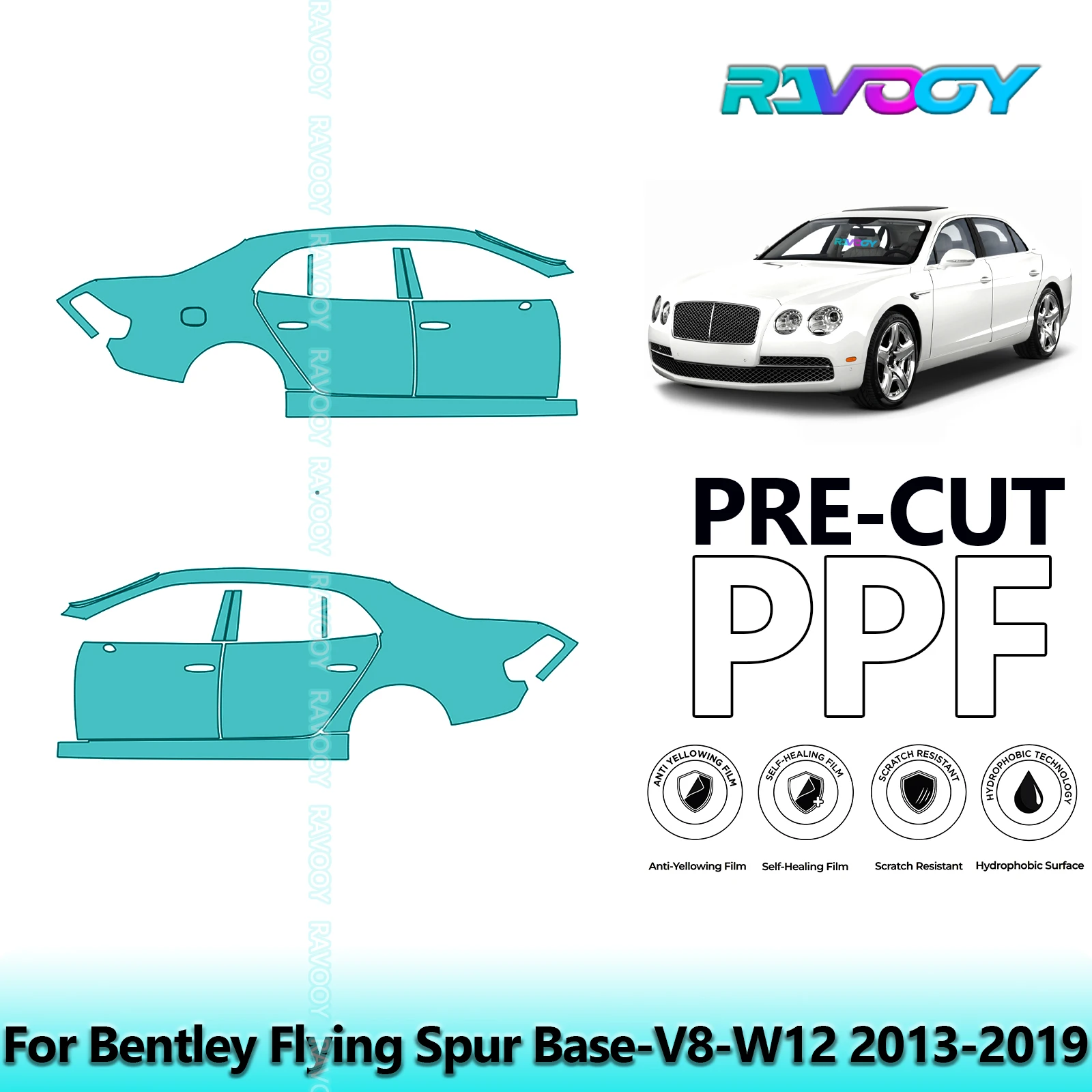 

For Bentley Flying Spur Base-V8-W12 2013-2019 8.5mil Clear Matte Pre-Cut PPF Door & A/B Pillar Kit TPU Paint Protection Film Set