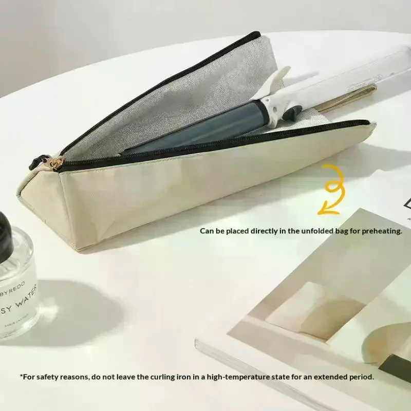 

2-In-1 Heat-Resistant Pad And Storage Bag For Hair Curling Irons For Styling Equipped With Zipper Suspension Suitable For Desk