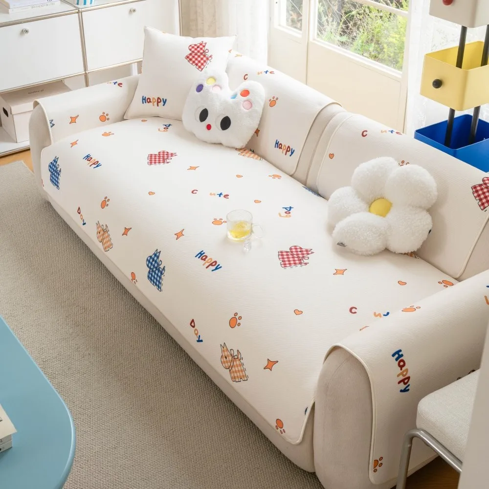 

2026Summer Ice Silk Cartoon Print Sofa Cushion Pad Non-Slip Cat Scratch Resistant Sofa Cover Blanket Decorative Sofa Cooling Mat