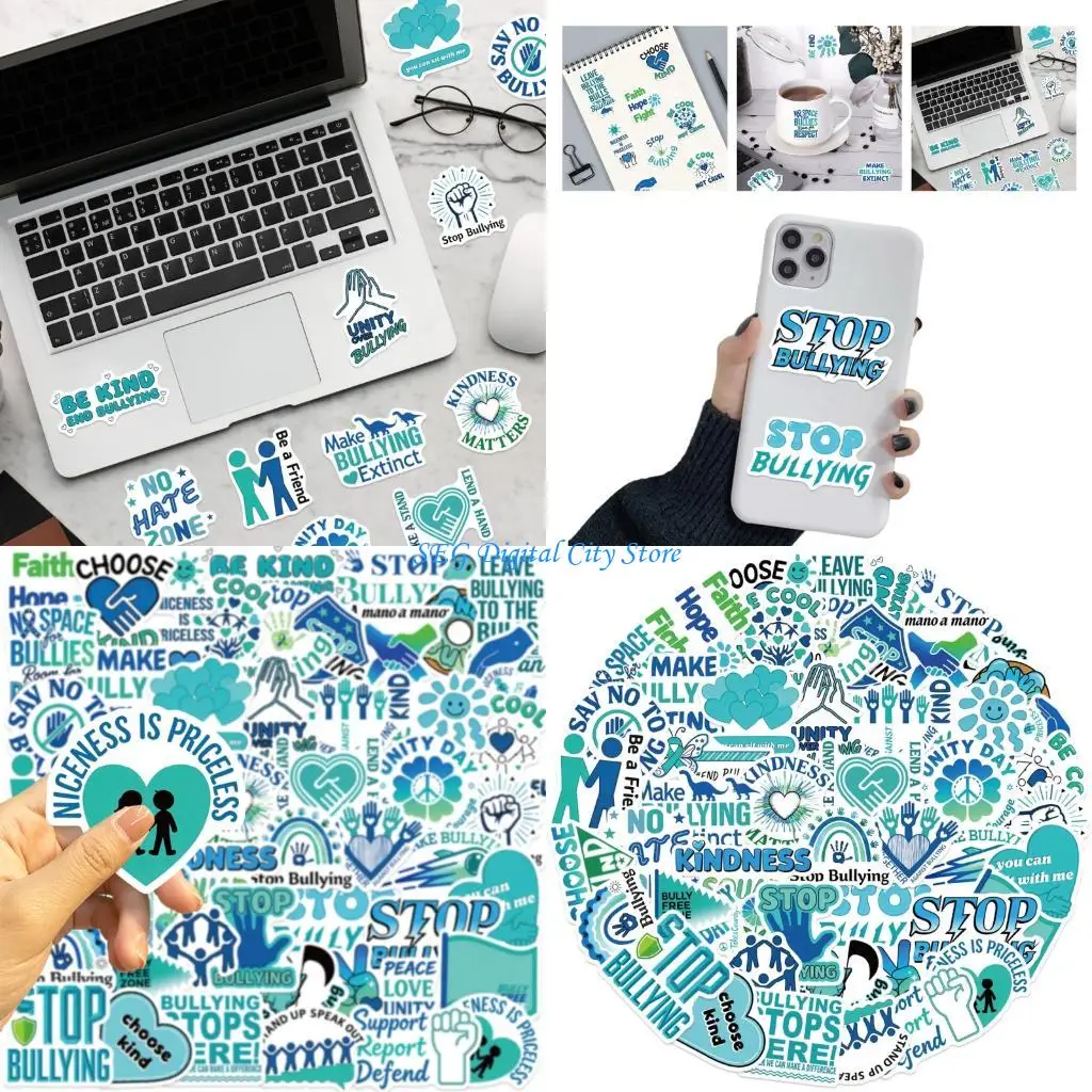 

U75B Expressive Doodles AntiBullying Stickers 50Pack PVC Material Decals for Spreading Positive Messages on Devices