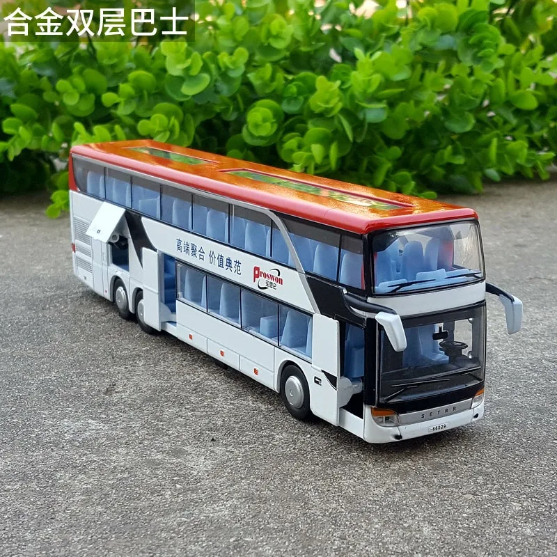 1:32 Alloy Pull Back Bus Model High Simitation Double Sightseeing Bus Flash Vehicle Kids Toys Birthday Gifts Collection