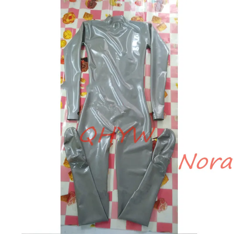 Neck Entry Handmade Natural Latex Catsuit Men Rubber Bodysuits Open Crotch Front Hole Szie XS -xxxl Costume (No Zip)