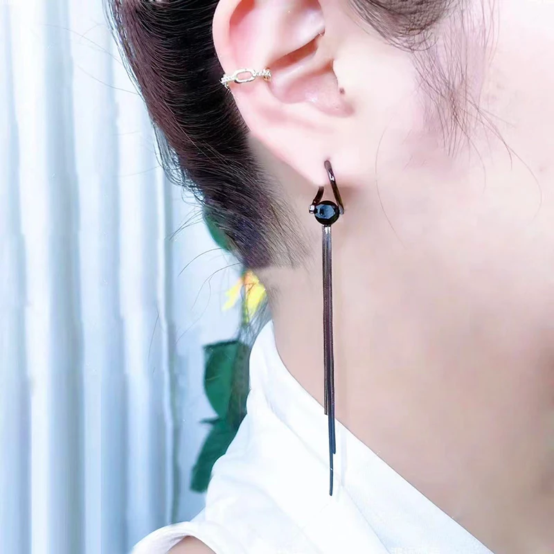 Unique Design Black Crystal Long Tassel Earrings for Women 2023 New Fashion Temperament Personality Cool Girls Party Jewelry