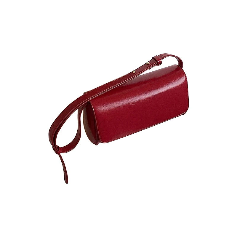 Vintage Women Wine Red Underarm Bag Fashion Simple Pu Leather Square Pack Textured Wedding Bride Handbag Crossbody Bag