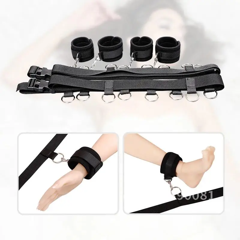 Kit di ritenuta per letto Schiavo sexy sotto il gioco Gambe aperte Restraint Bondage Toy con materasso Set per polso Coppia Caviglia Sesso BDSM Polsino