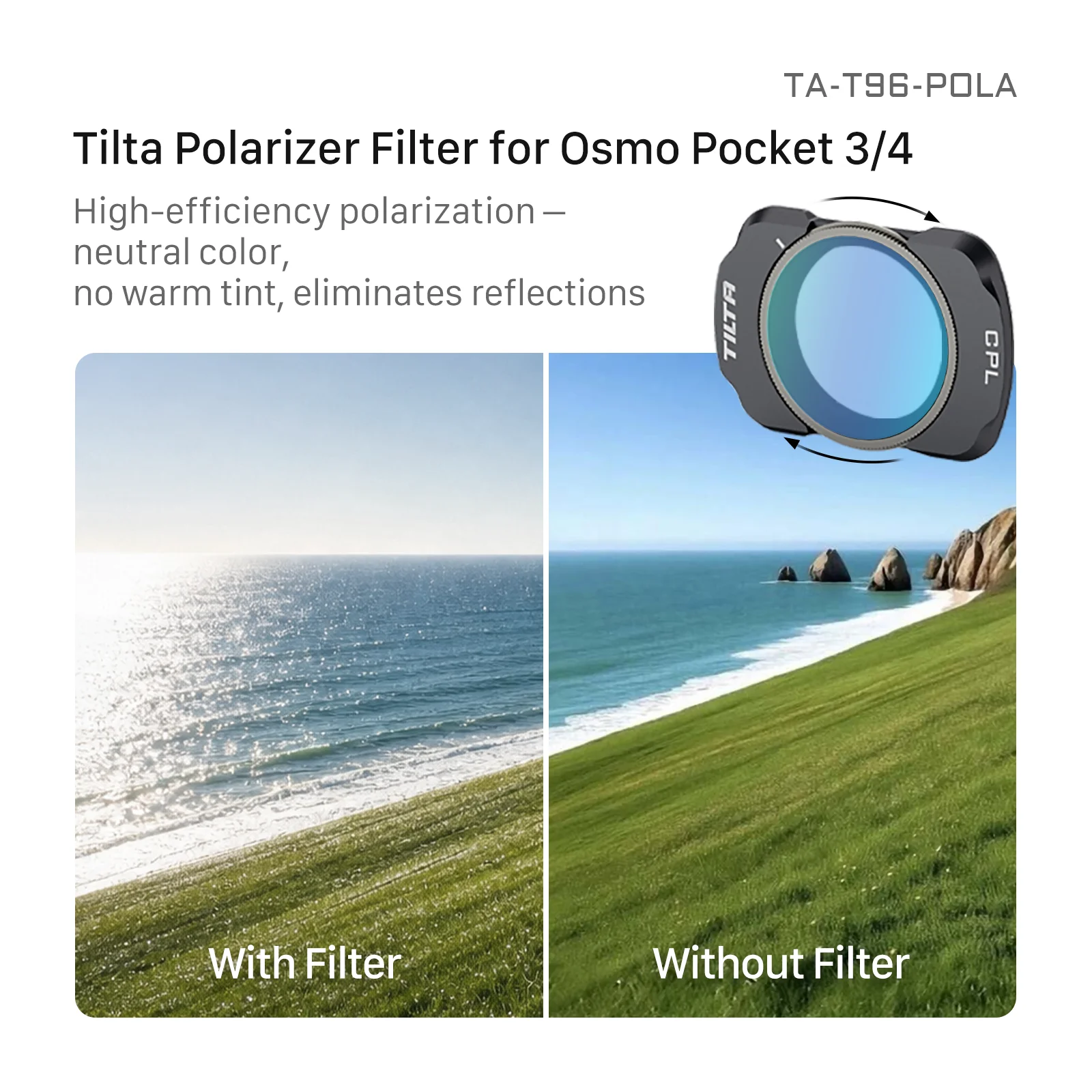 TILTA Lensfilteradapterkit voor DJI Osmo Pocket 4 Pro, Pocket 3 en 4, inclusief VND-, CPL- en Black Mist-polarisatiefilter, macro-lens, TA-T103.