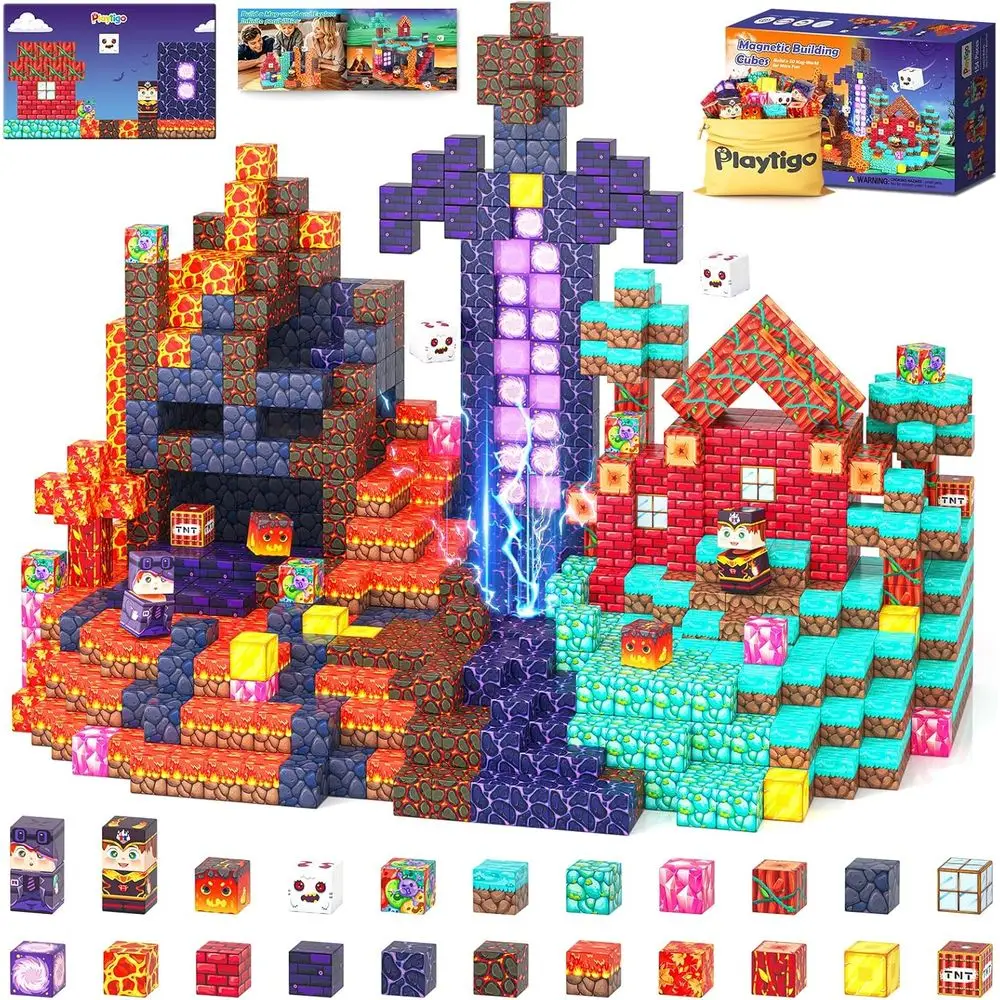

Magnetic Building Blocks Set with Board for Kids 4-8, Sensory Gift for Boys & Girls Ages 3+