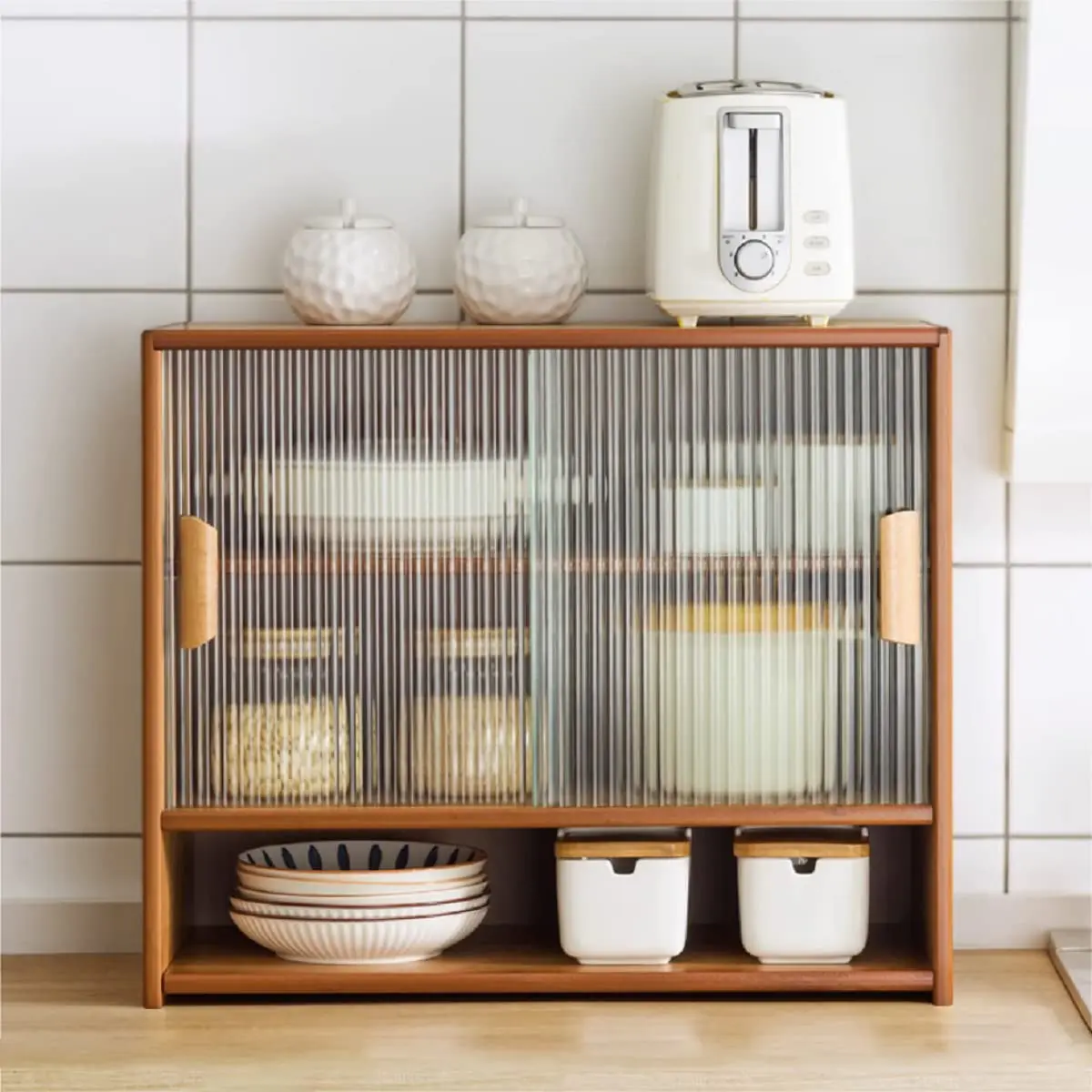 Gdrasuya10 Маленькая бамбуковая кухонная кладовая, сервант в кладовой с 2 раздвижными дверцами Отдельно стоящий кухонный шкаф для хранения на столешнице Fo