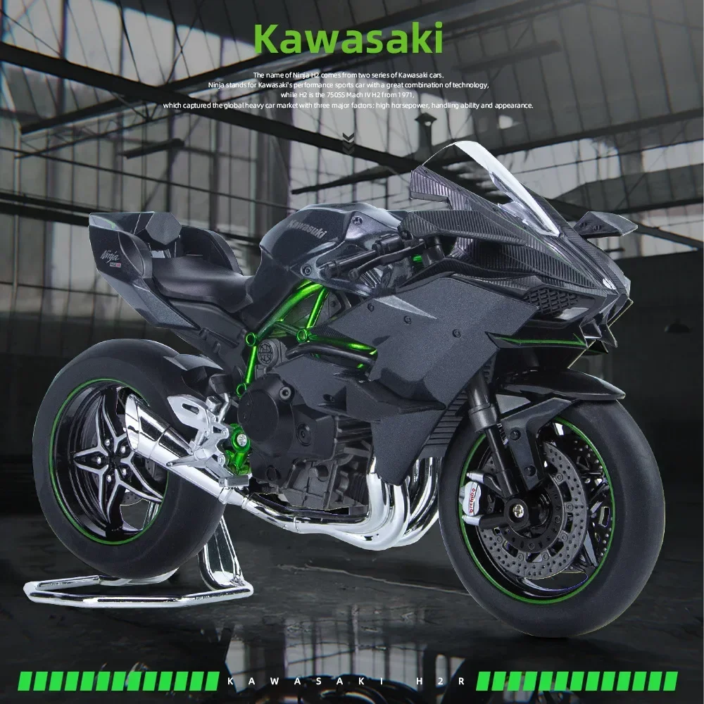 1:9 Kawasaki H2R Ninja Alloy Die Cast Motorcycle Model Toy Vehicle Collection Sound and Light Off Road Autocycle Toys Car