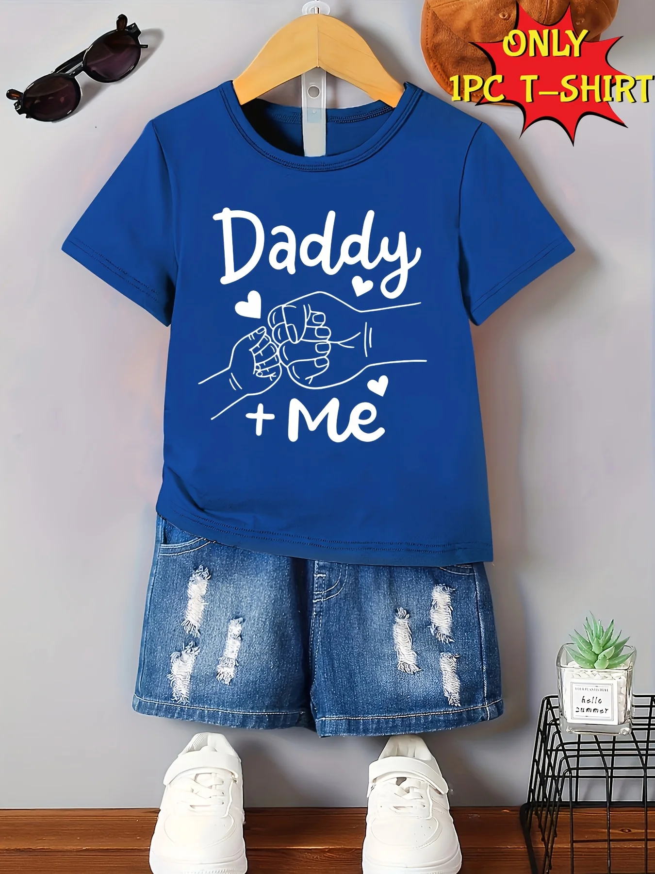 Daddy & Me Fist‑Bump Boys Short‑Sleeve T‑Shirt, Cartoon Print Casual Summer Father's Day Kids Outfit