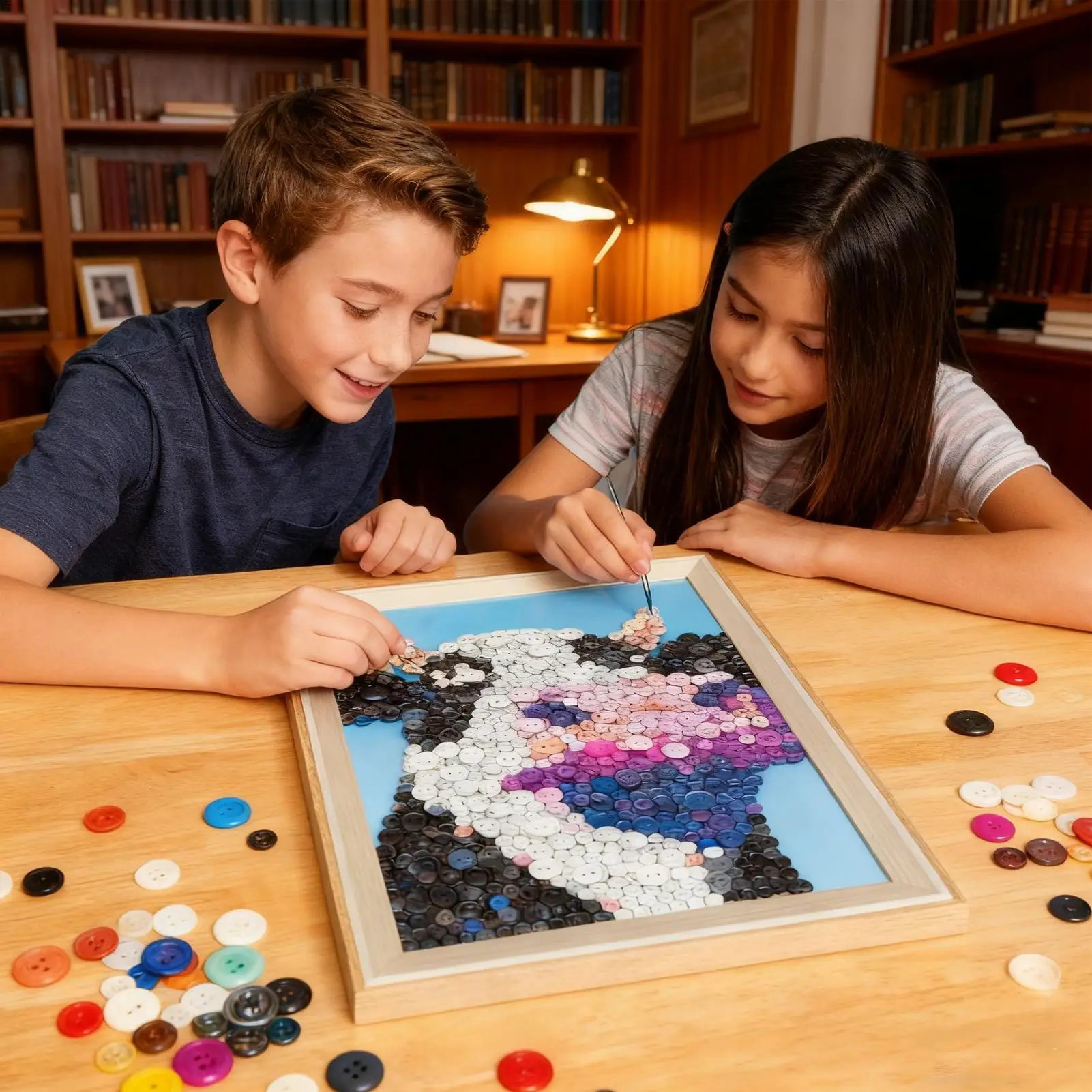 ボタンアートペインティングキット フレーム付き家族向けインタラクション 樹脂製牛動物ボタンペインティングキット リビングルーム 寝室 教室用