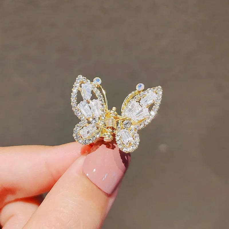 Summer Small Rhinestone Butterfly Hair Claws Hairpin Cute Pearl Grabs Metal Hair Clip For Women Sweet Accessories