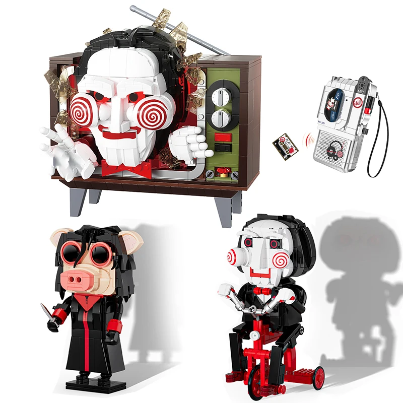 Kreative Säge-Filmfigur-Bausteine MOC Billy Lächelnder TV-Recorder Desktop-Dekoration Sammlerspielzeug Halloween-Geschenk