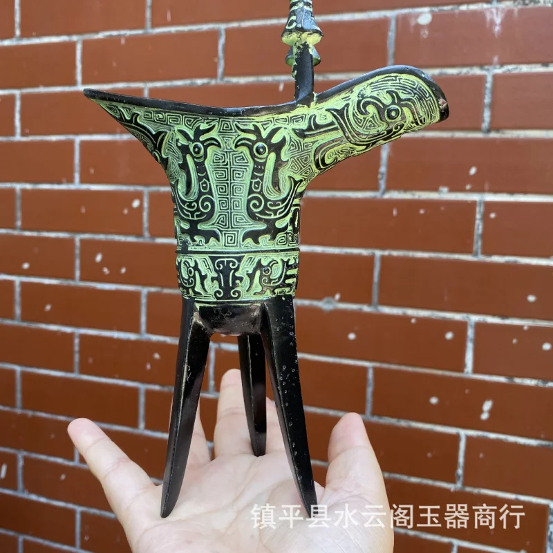 Imitation Bronze Alloy Goblet Green Wine Cup Ornament Wine Bottle Baijiu Cup Antique Wine Bottle Model Room Decoration Prop