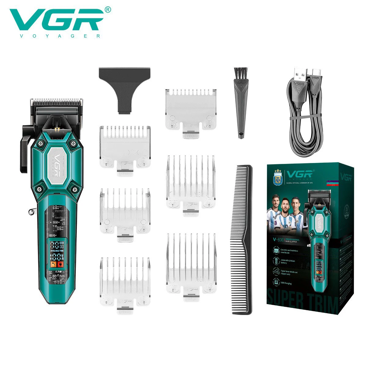 Электрическая машинка для стрижки волос VGR 600, прозрачный триммер для волос на теле, светодиодный интеллектуальный цифровой дисплей, электрические ножницы, мощная мощность c