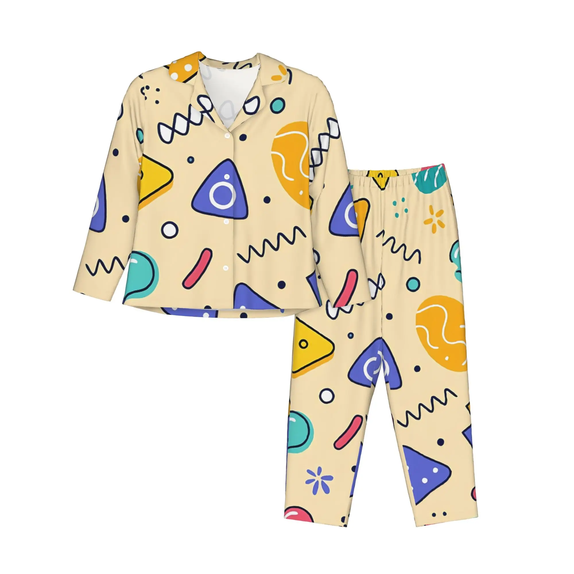 Абстрактные формы с узором, весенне-осенние новые женские пижамы, одежда для дома, кардиган, пижамный комплект с длинными рукавами