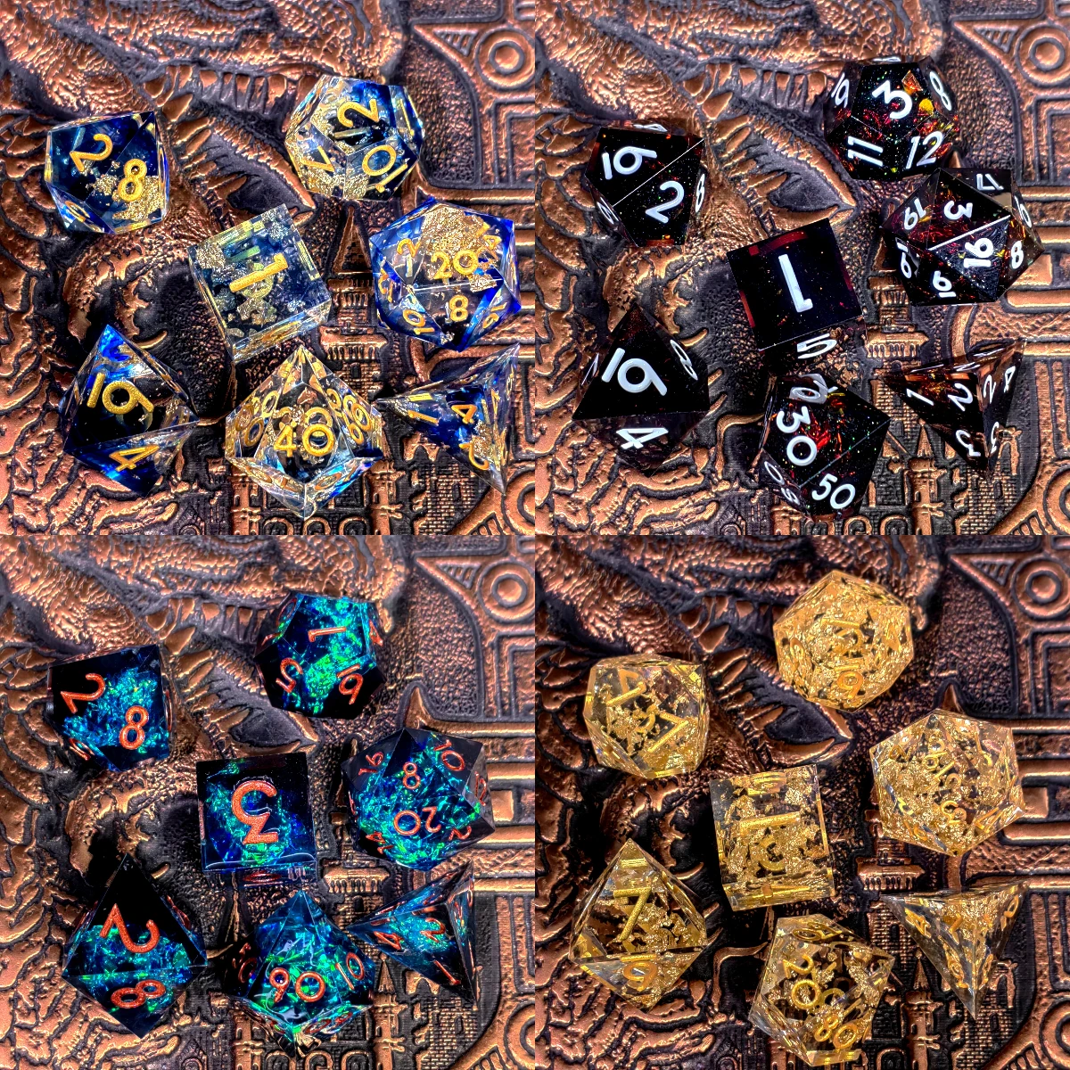 "DnD Dice Set 7-Piece Resin Polyhedral Dice, Light Blue with Gold Numbers for Dungeons and Dragons, RPG Games & Tabletop Gaming"