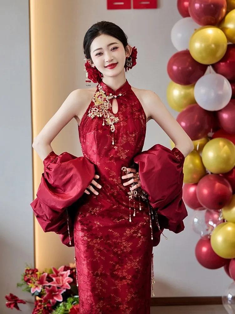 

Engagement dress toasting morning robe bride's wedding red new Chinese-style cheongsam