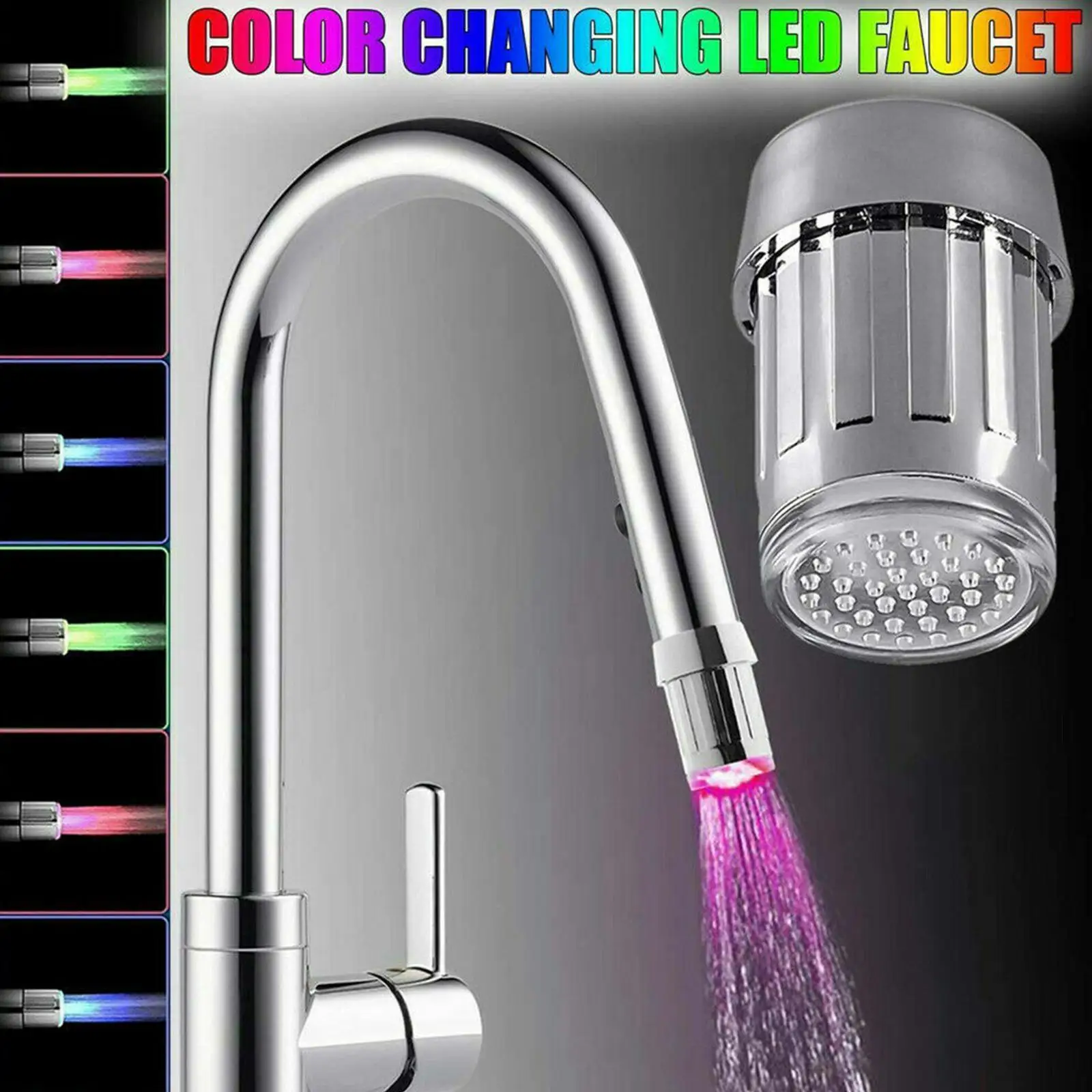 

LED Faucet Light Water Faucet Stream Light Emperature Faucet Kitchen 7 Faucet Accessories Sensitive Color Change Sensor Kit Y3T6