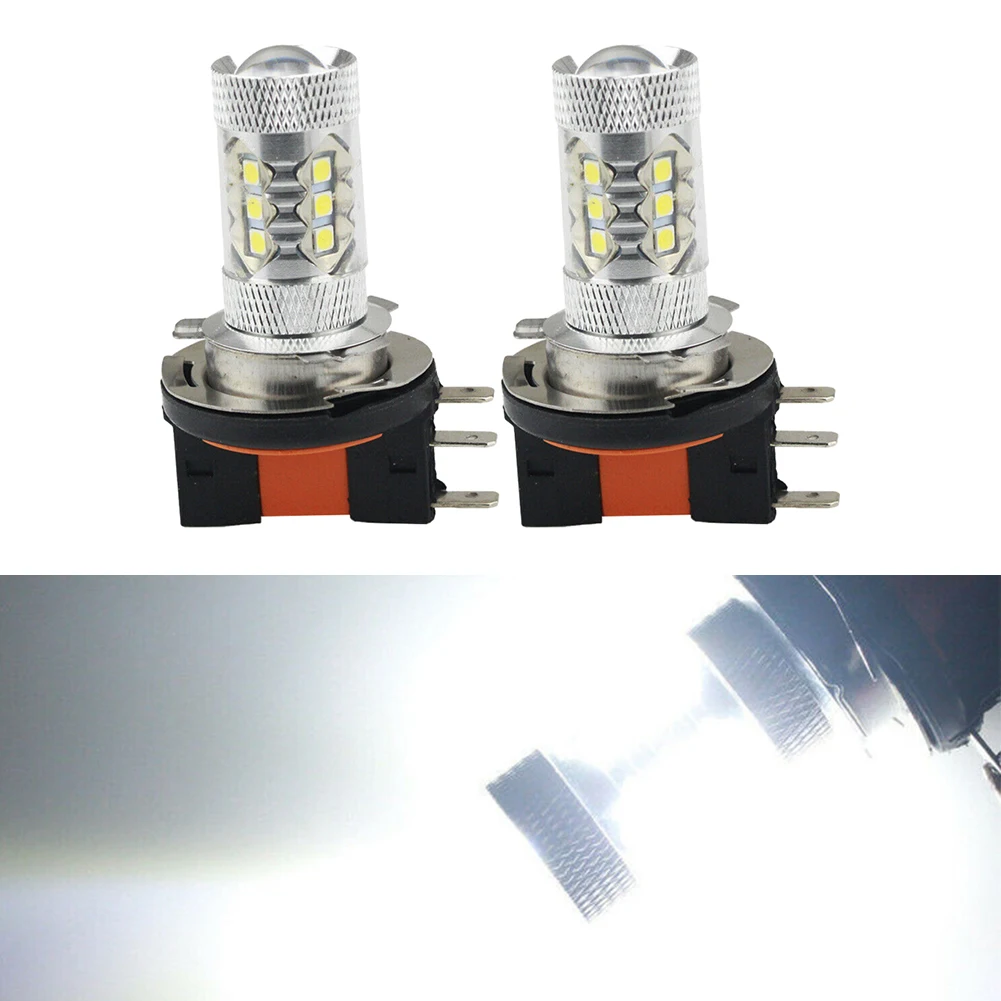 2pcs H15 Car LED Headlight Bulb DC 12V-24V 80W 16LEDs 6500K Super Brights White Hight Low Beam Fog Lamp