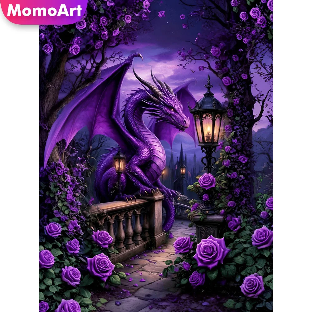 Momoart Diamond Embroidery Dragon Animal Full Square Round Painting Rose Picture Of Rhinestones Mosaic DIY Home Decoration