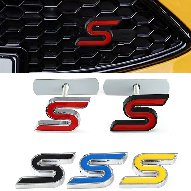 3D Metal S Logo Front Grille Emblem Badge Car Rear Trunk Stickers For Ford Focus Fiesta Escape Ecosport Kuga Mondeo Accessories