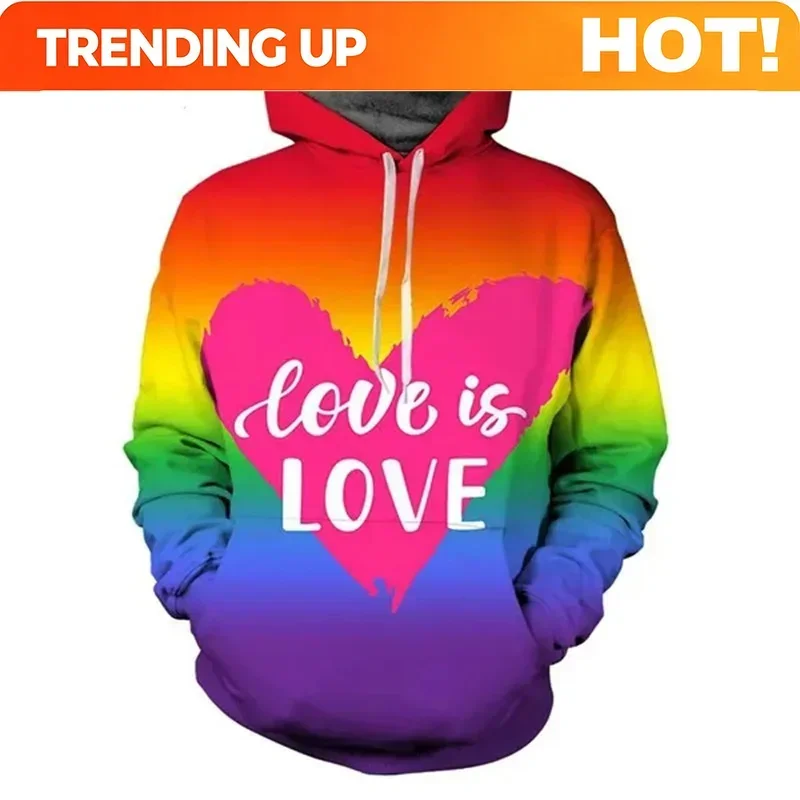Customization Love Hoodies Rainbow 3D Print Streetwear Men Women Fashion Hoodie Oversized Hooded Sweatshirts Tracksuits Pullover