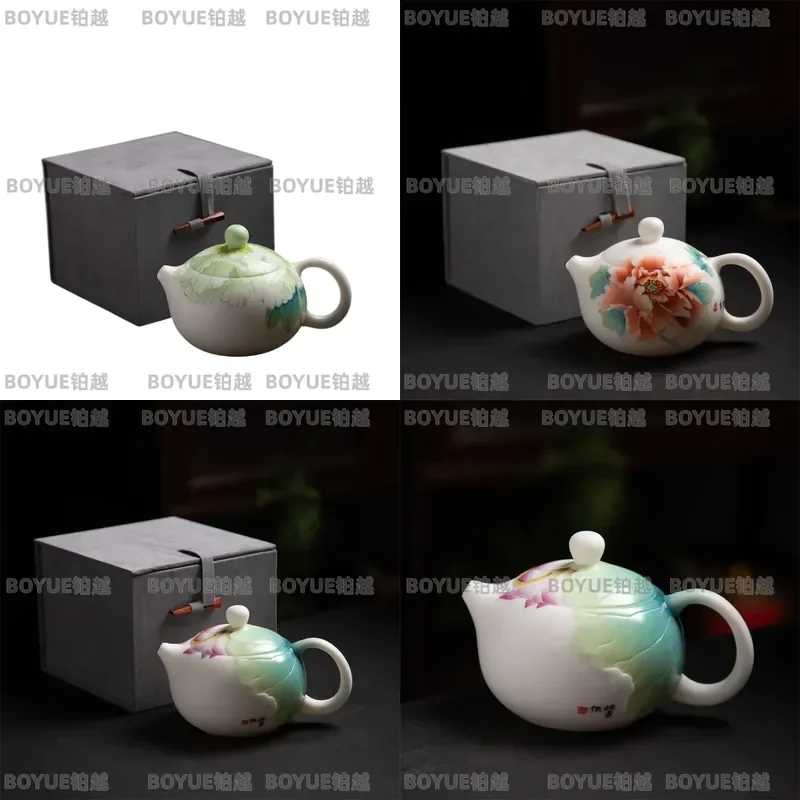 Handmade Suet Jade Xishi Teapot Traditional Chinese Kung Fu Tea Set Natural White Jade Pot for Brewing Green Tea Gift