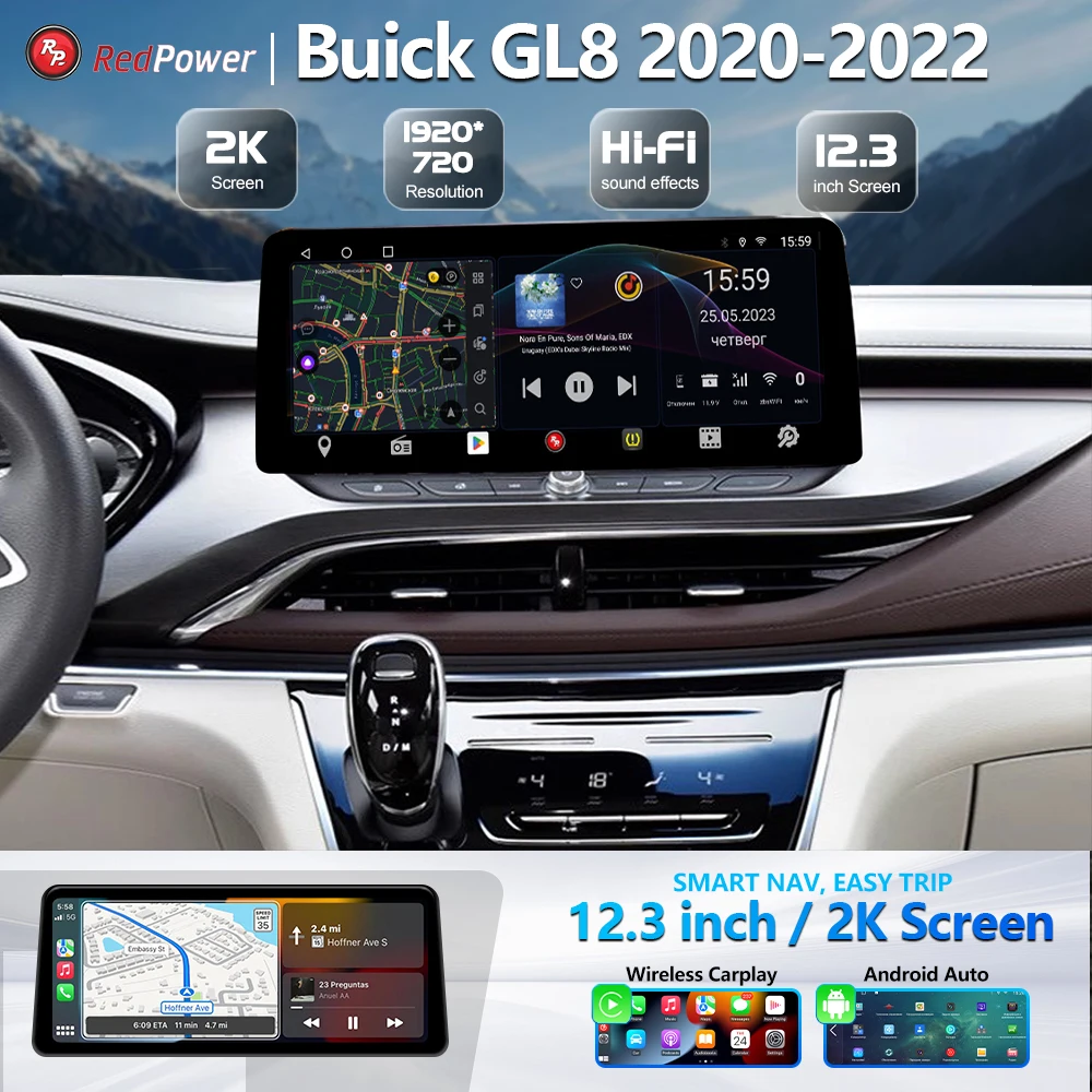 Redpower 12.3 inch Car Radio for Buick GL8 2020-2022 Multimedia Player Screen GPS Android 10 Navigation CarPlay DSP