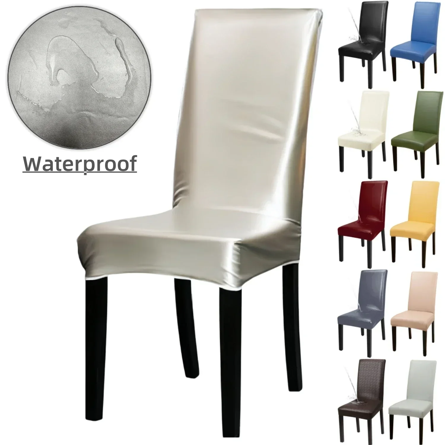 PU Leather Chair Covers Dining Room Waterproof Stretch Elastic Chair Seat Protector Home Decoration Chair Cover Wedding Party