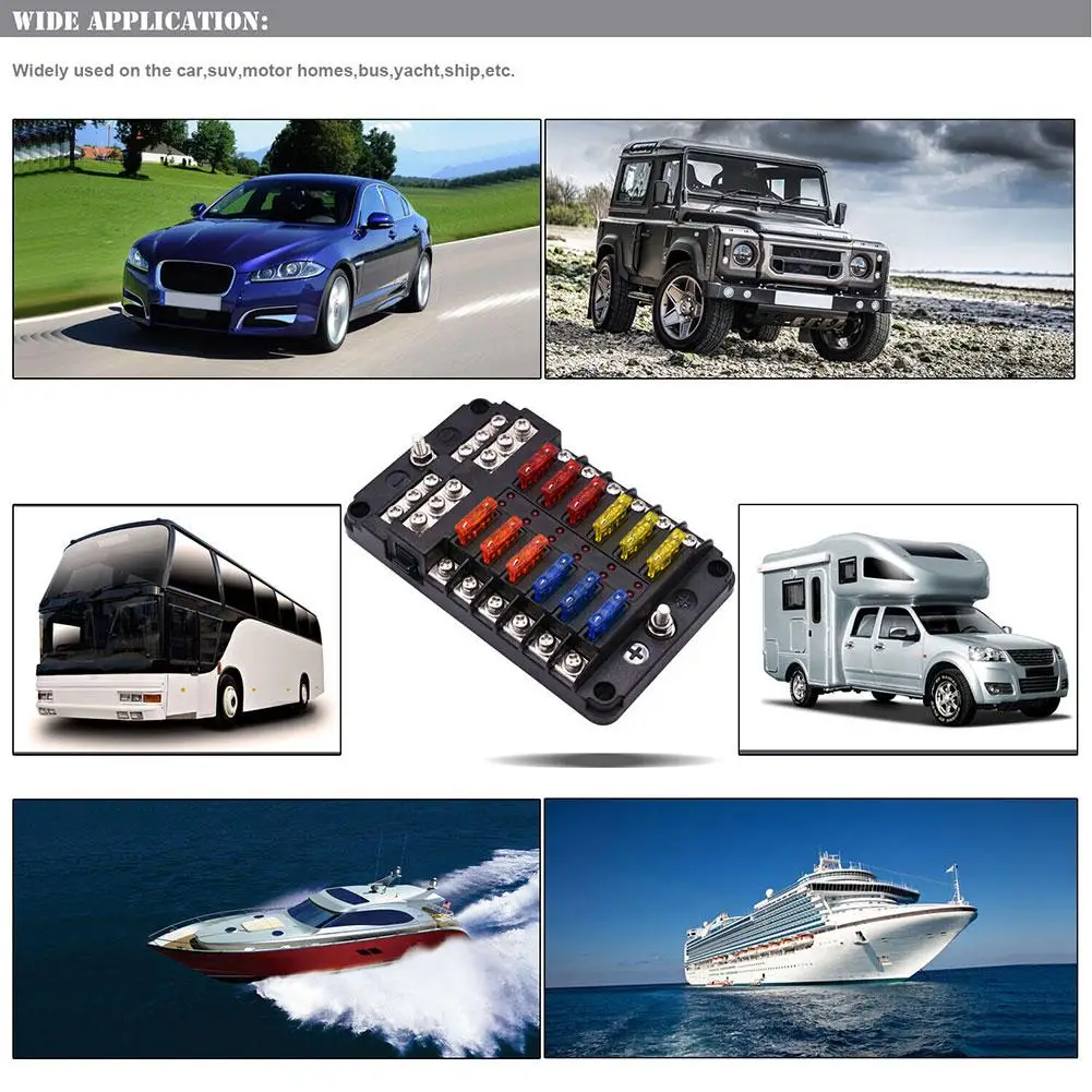 حامل صندوق الصمامات للسيارة والقارب مع غطاء بلاستيكي ، 12 فولت 32 فولت ، مؤشر تحذير ليد ، لوحة توزيع الطاقة ، مجموعة صمامات السيارات