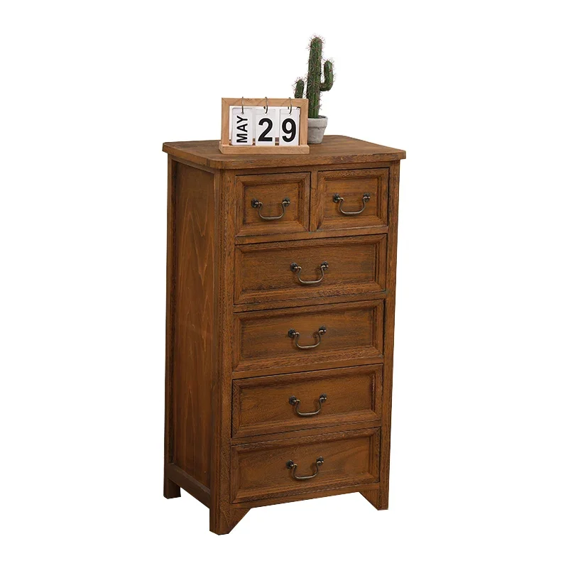 Living room cabinet against the wall Solid wood multi-functional bucket cabinet Free installation Bedside table Small locker Fin