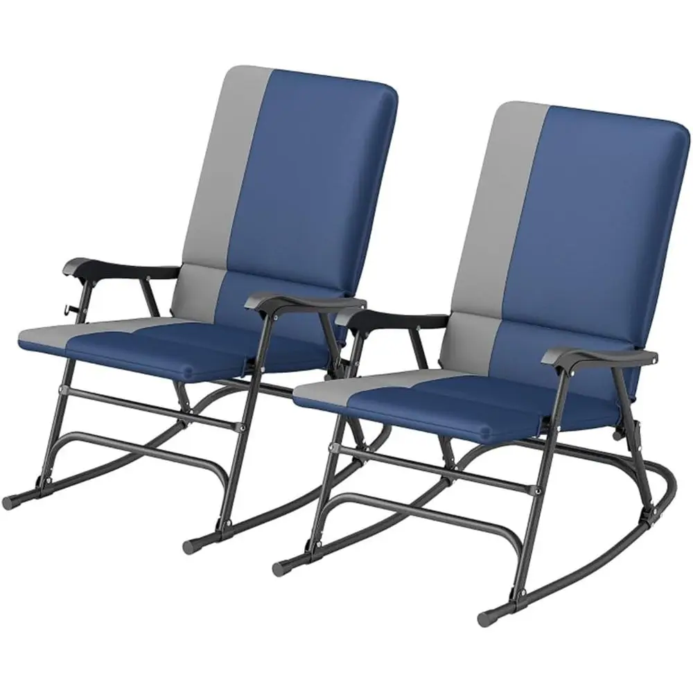 

Набор из 2 прочных пляжных кресел-качалок с подлокотниками и спинкой, портативные, для улицы, из полиэстера 600D, выдерживают до 180 кг, синие