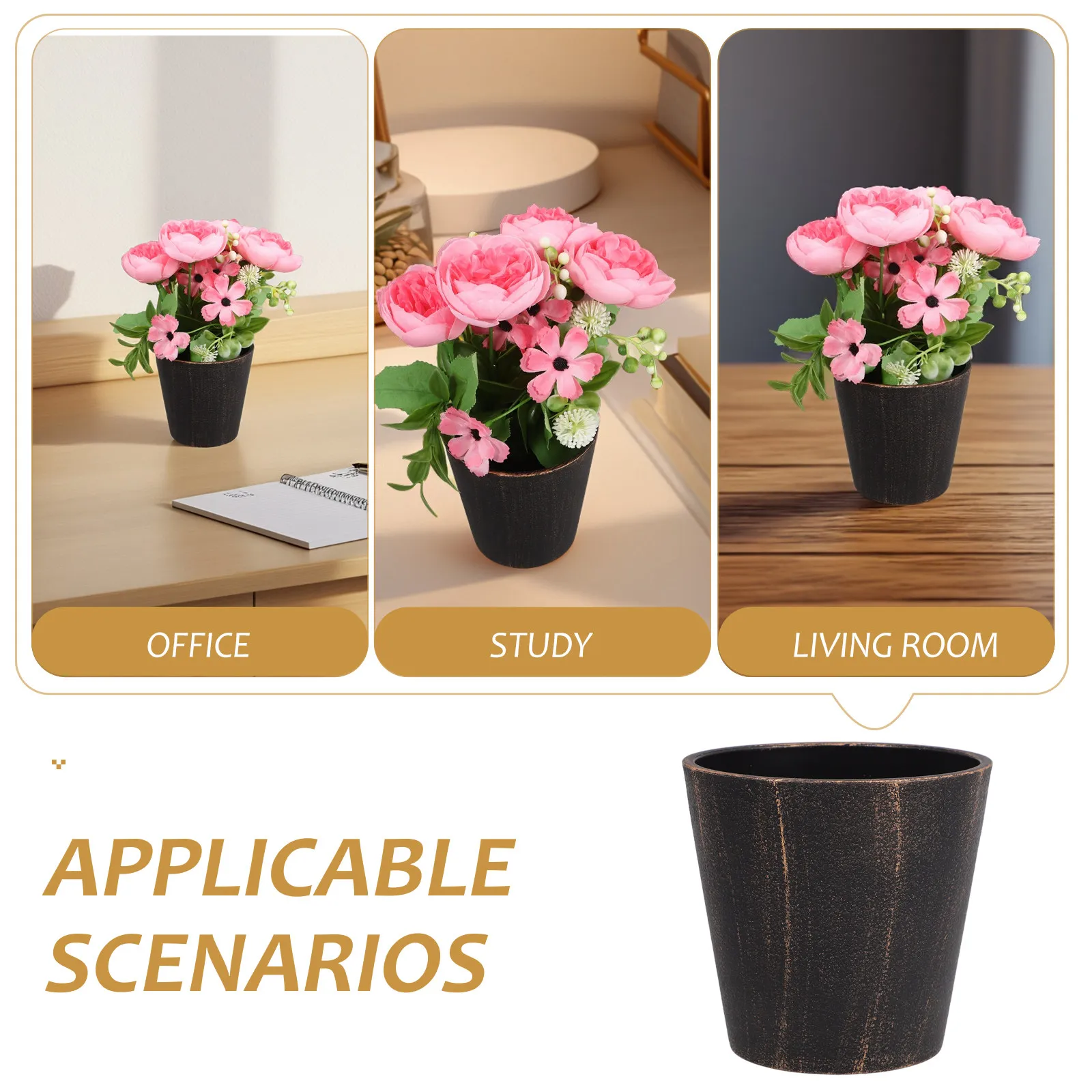 3Pcs Small Vintage Plastic Planter Set Rustic Matte Look for Succulents Cacti Bonsai Indoor Desktop Decor Space Saving