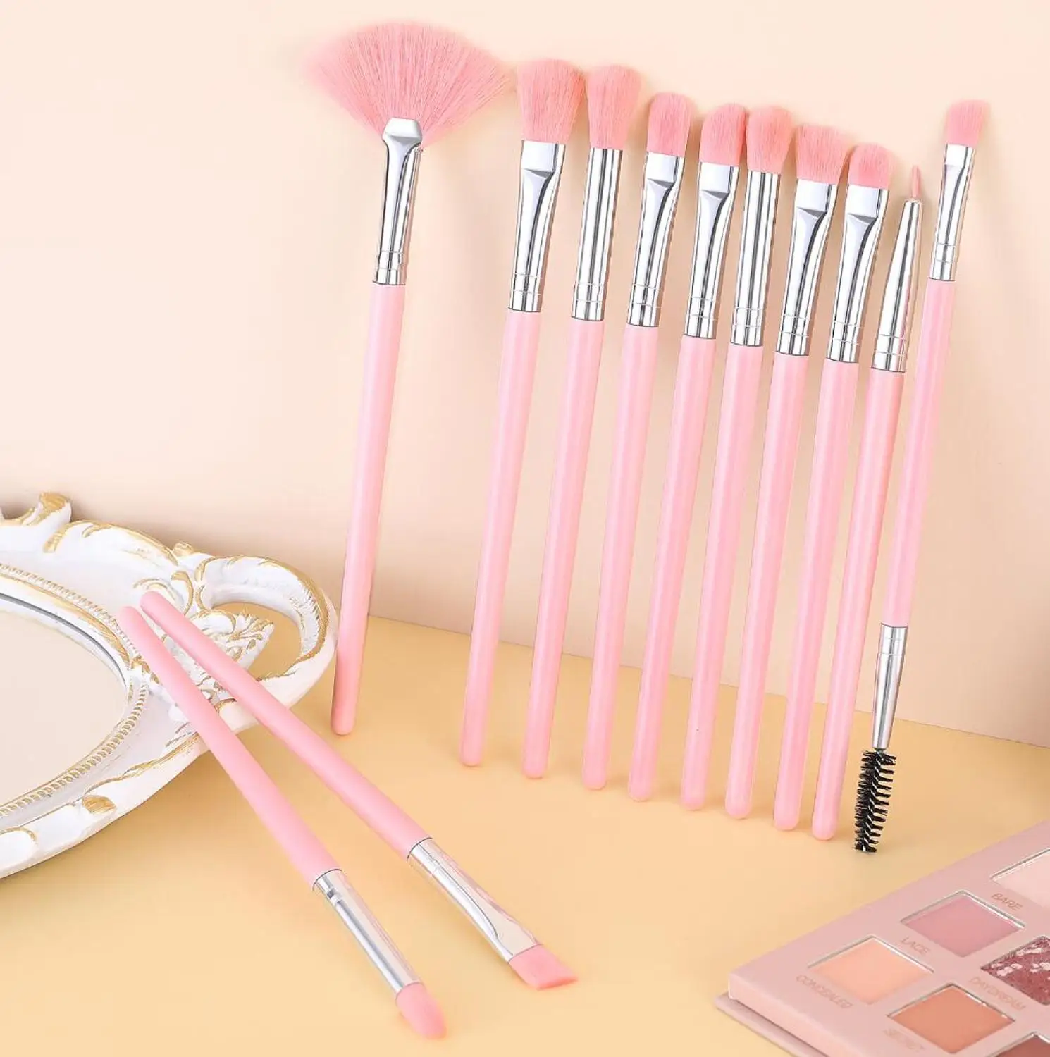 FJER – ensemble de pinceaux de maquillage, couleur Champagne, ombre à paupières, surbrillance, sourcils, Eyeliner, mélange de cils, Kit d'outils de beauté cosmétique, 12 pièces